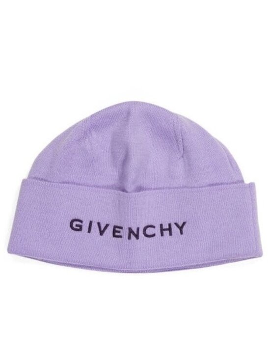 GIVENCHY Purple Wool Logo Beanie Hat Made In Italy NEW